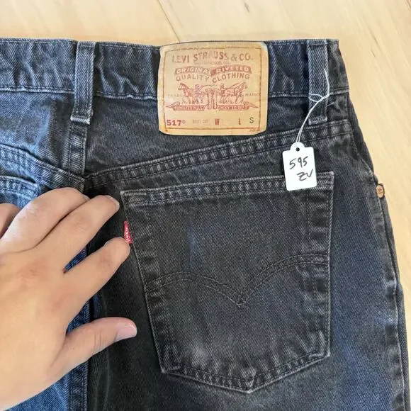 Vintage Levis 517 Jeans 30 Black 80s Dark Wash Denim Made in USA Boot Cut 0217